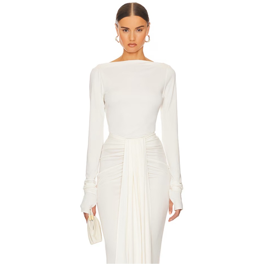 Helsa || Matte Jersey Long Sleeve Top || Ivory || XS ||
